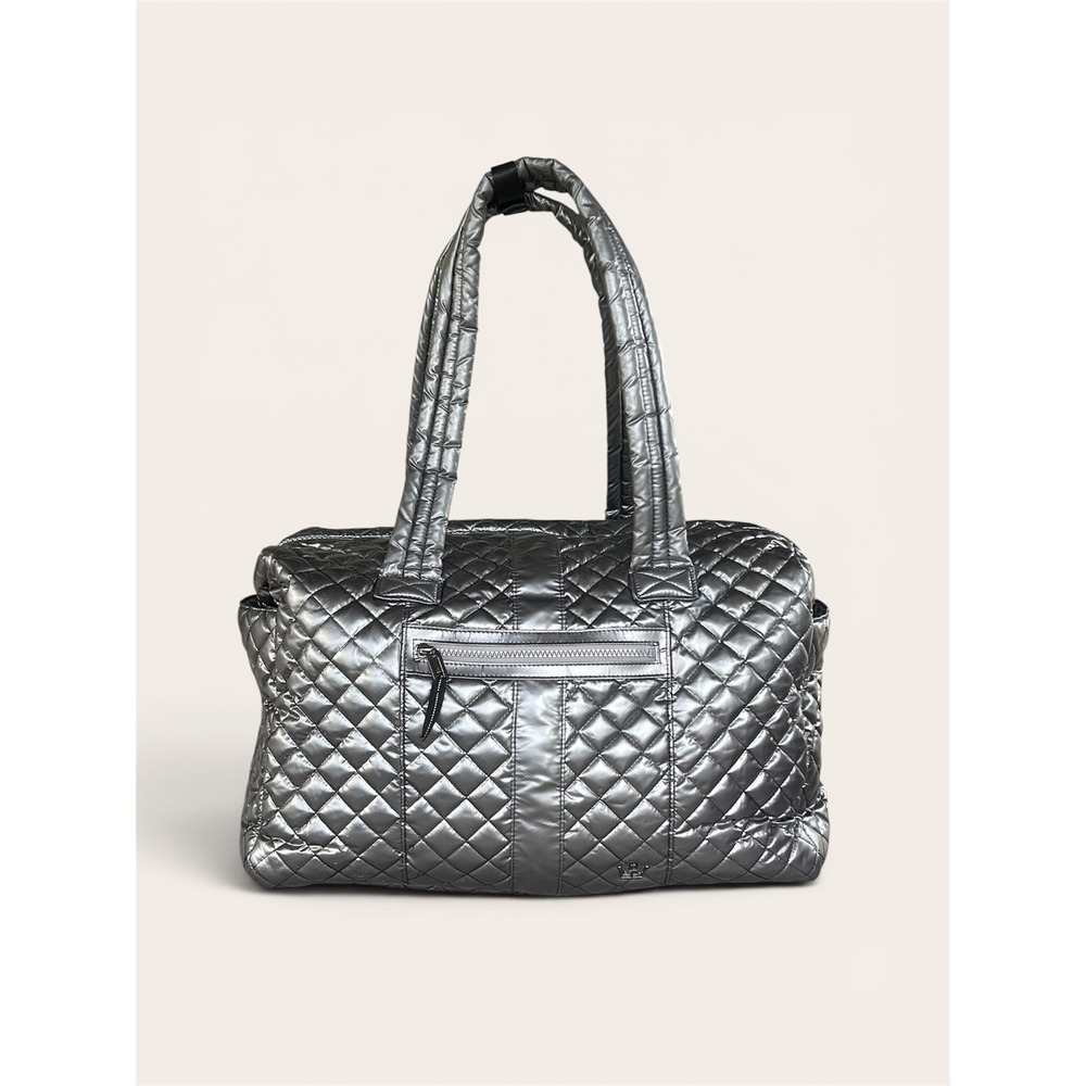 Oliver Thomas Kitchen Sink Duffle Bag Metallic Pewter Quilted Nylon Travel Tote